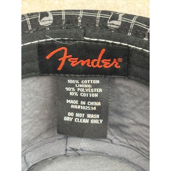 FENDER Guitar BLACK FEDORA HAT L XL Axe gray PRINT Plaid unisex cotton music Men - Picture 3 of 4